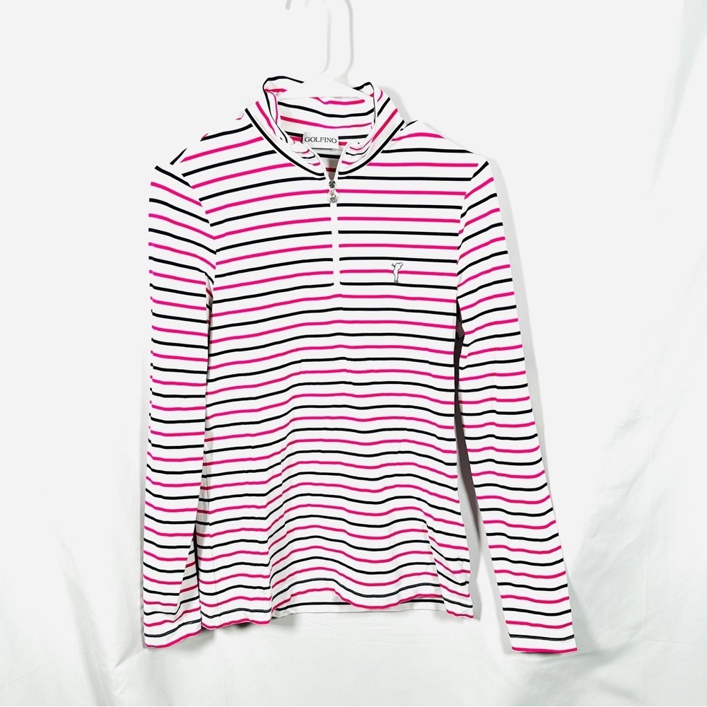 Golfino Striped Quarter Zip Performance Top Golfcore White Pink Black M/L
